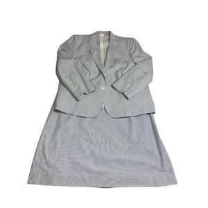VINTAGE GORDON OF PHILADELPHIA BLUE WHITE STRIPE SEERSUCKER SUIT JACKET SKIRT